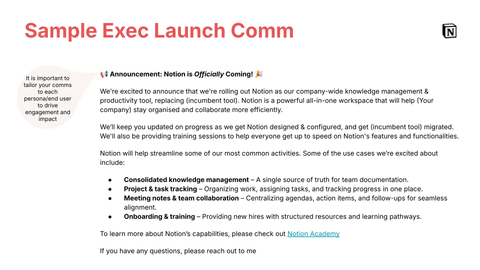 Sample Executive Launch Communication