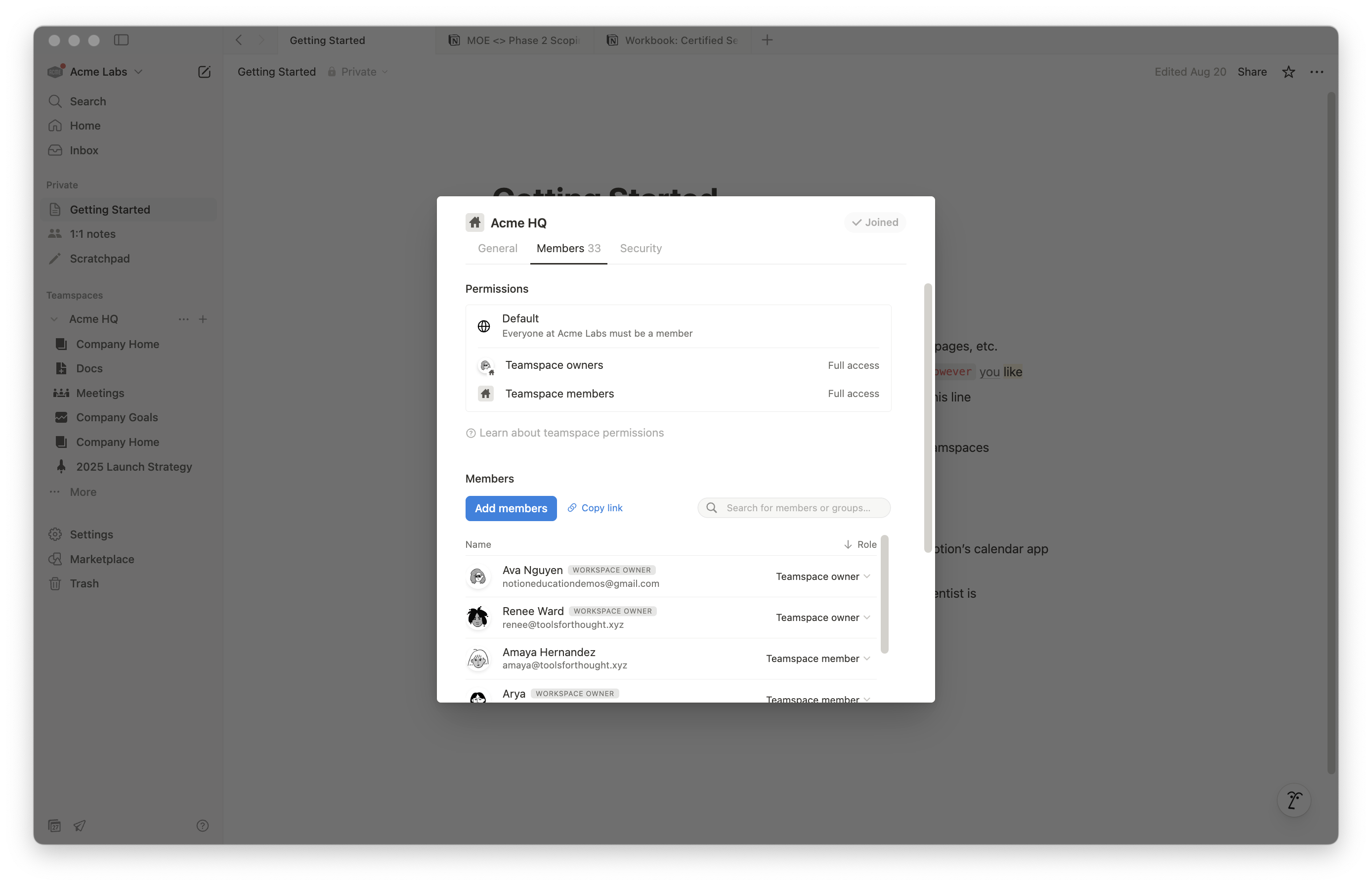 Teamspace Access settings