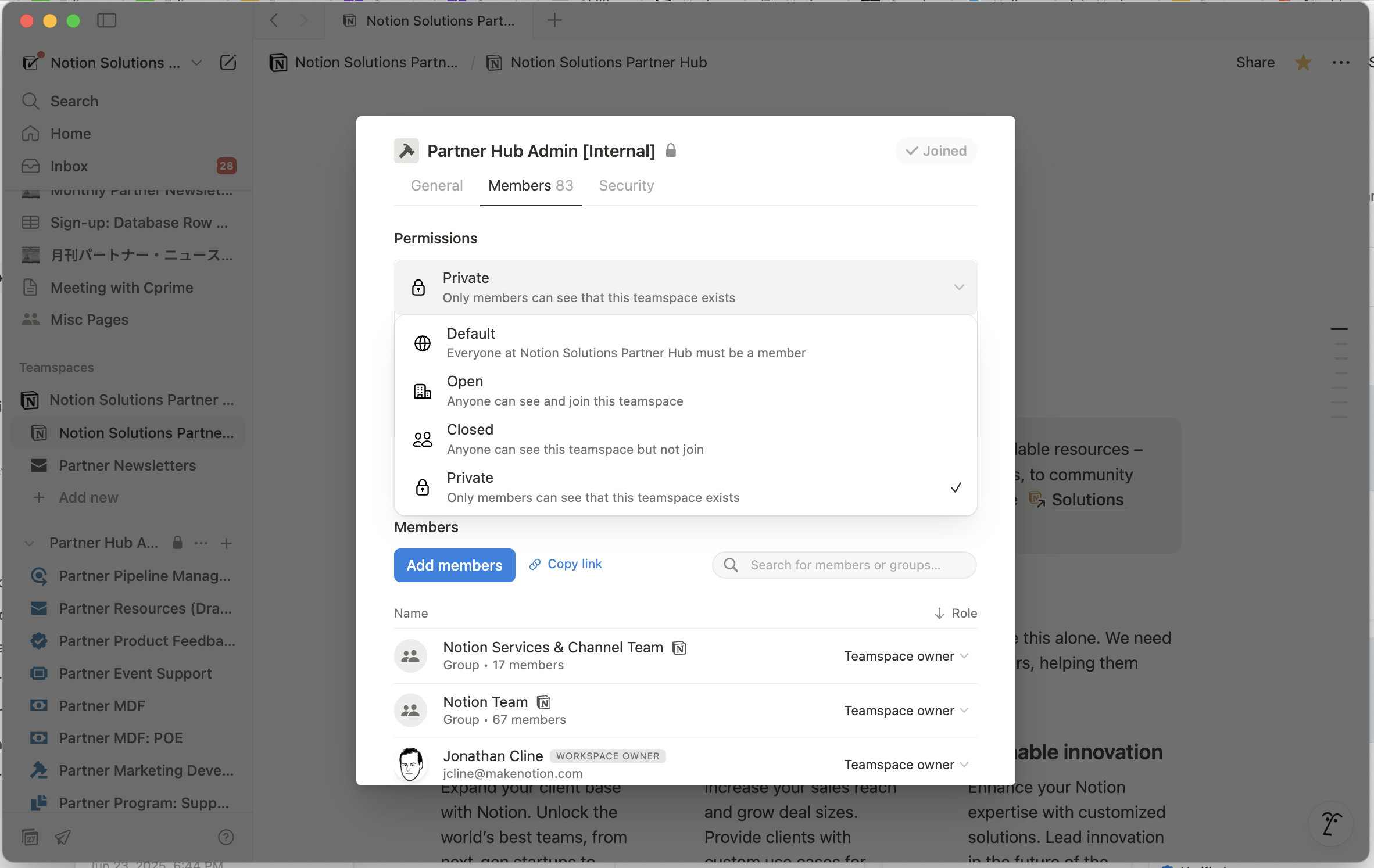 Default spaces in Notion