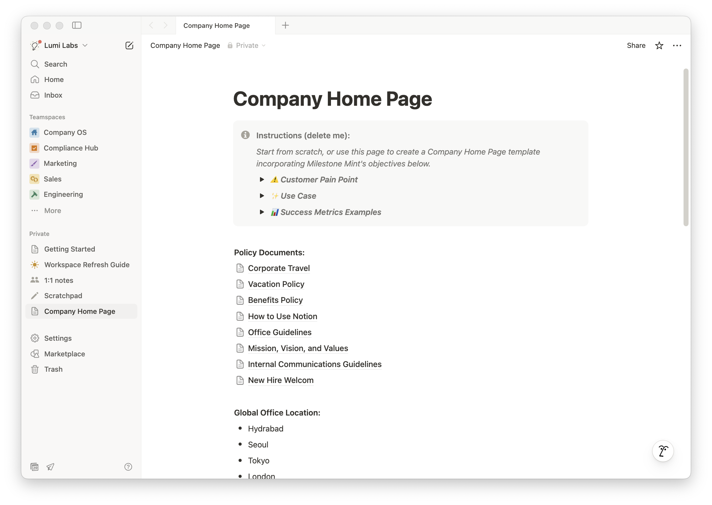Company Home Page template